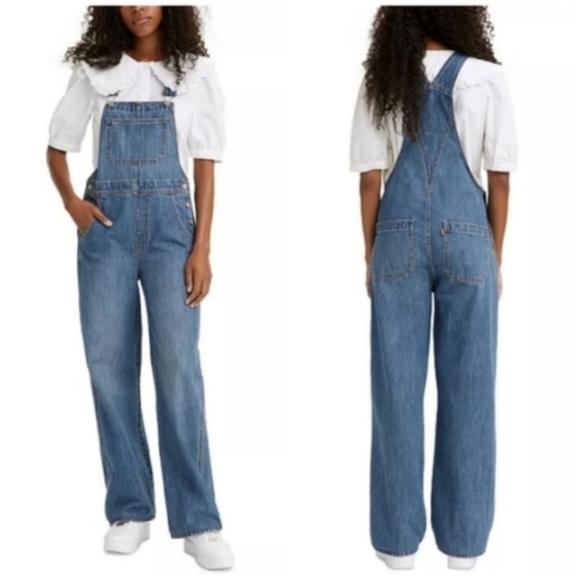 Levi's Denim - Levi's Loose Fit Overalls Dark - Medium Wash Denim Jeans Jumpsuit 90s Mom